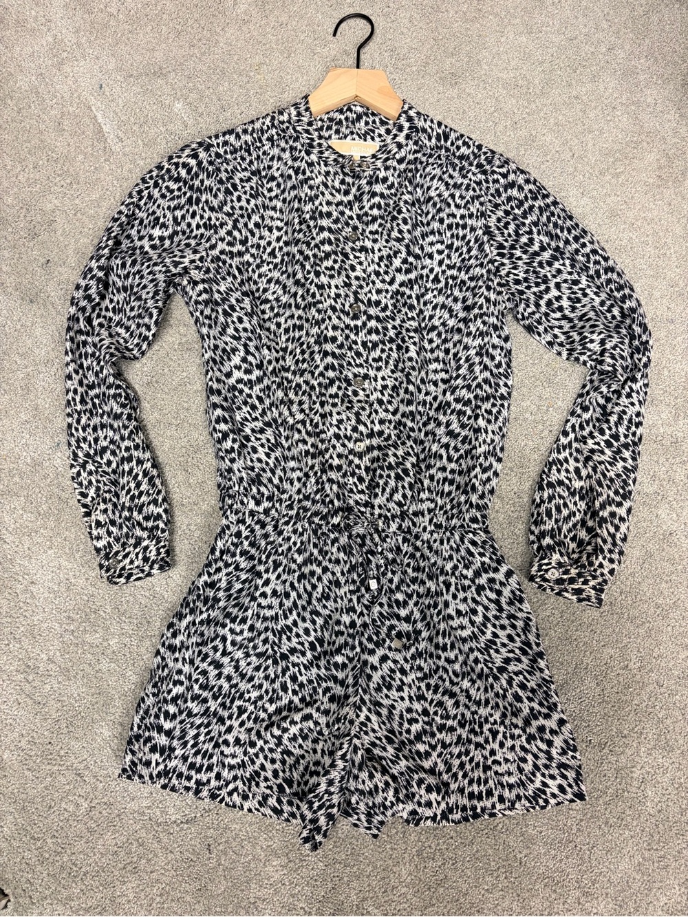 Michael Kors Black and White Long-Sleeve Printed Romper